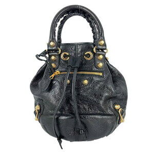 Balenciaga Pompon Shoulder Bag Black Leather